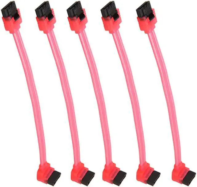 Alt view image 2 of 4 - EnLabs 5PKSATAIII15CMRD90 5 Pack SATA 3.0 6Gbps Straight to 90 Degree Angle HDD SDD Data Cable w/ Locking Latch - UV Red - 6 inch