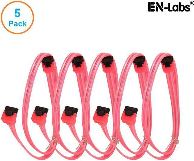 Main image of EnLabs 5PKSATAIII60CMRD90 5 Pack SATA 3.0 6Gbps Straight to 90 Degree Angle HDD SDD Data Cable w/ Locking Latch - UV Red - 24 inch