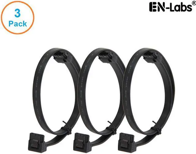 Main image of EnLabs 3PKSATAIII18BKA 3 Pack SATA 3.0 6Gbps Straight to 90 Degree Right-Angle HDD SDD Data Cable w/ Locking Latch - Black - 18 inch