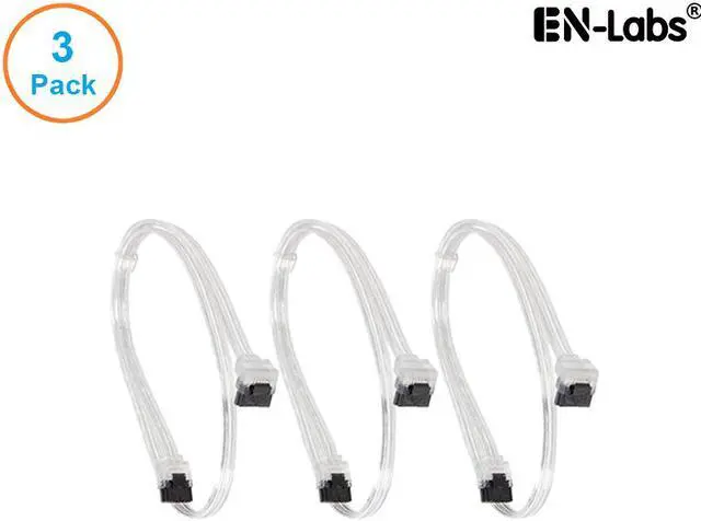 Main image of EnLabs 3PKSATAIII18CLA 3 Pack SATA 3.0 6Gbps Straight to 90 Degree Right-Angle HDD SDD Data Cable w/ Locking Latch - Clear - 18 inch