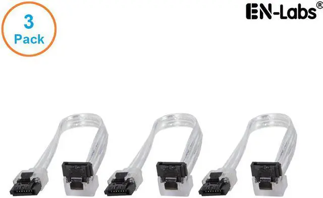 Main image of EnLabs 3PKSATAIII6CLA 3 Pack SATA 3.0 6Gbps Straight to 90 Degree Right-Angle HDD SDD Data Cable w/ Locking Latch - Clear - 6 inch