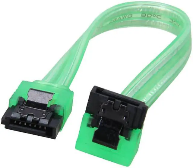 Alt view image 2 of 3 - EnLabs 3PKSATAIII6GNA 3 Pack SATA 3.0 6Gbps Straight to 90 Degree Right-Angle HDD SDD Data Cable w/ Locking Latch - UV Green - 6 inch