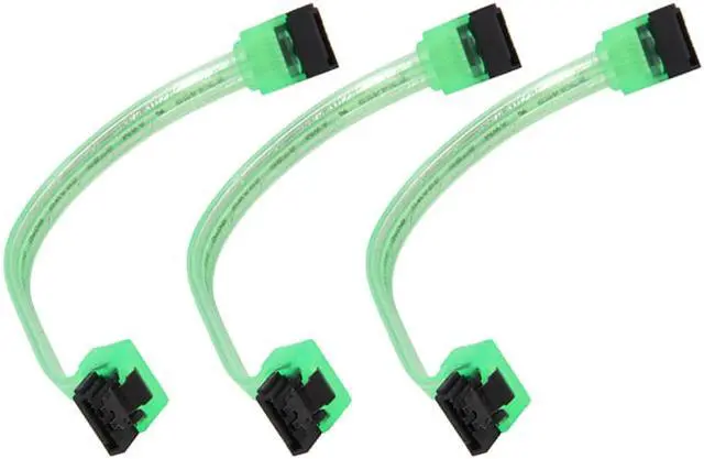 Alt view image 3 of 3 - EnLabs 3PKSATAIII6GNA 3 Pack SATA 3.0 6Gbps Straight to 90 Degree Right-Angle HDD SDD Data Cable w/ Locking Latch - UV Green - 6 inch