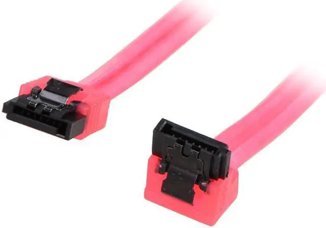 Alt view image 4 of 4 - EnLabs 3PKSATAIII6RDA 3 Pack SATA 3.0 6Gbps Straight to 90 Degree Right-Angle HDD SDD Data Cable w/ Locking Latch - UV Red - 6 inch