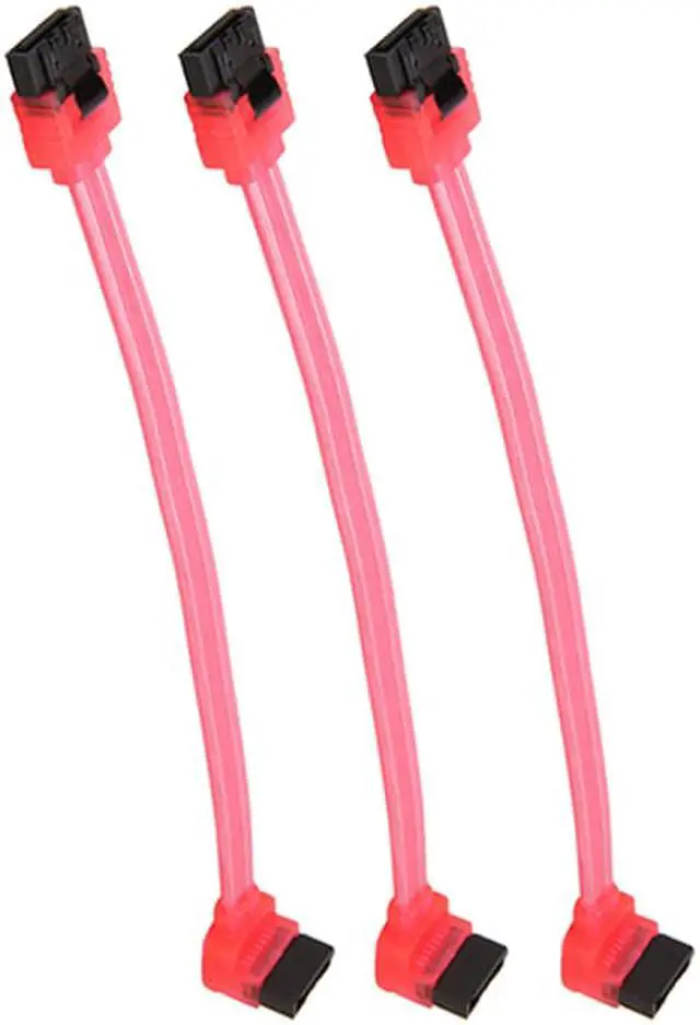 Alt view image 2 of 4 - EnLabs 3PKSATAIII6RDA 3 Pack SATA 3.0 6Gbps Straight to 90 Degree Right-Angle HDD SDD Data Cable w/ Locking Latch - UV Red - 6 inch