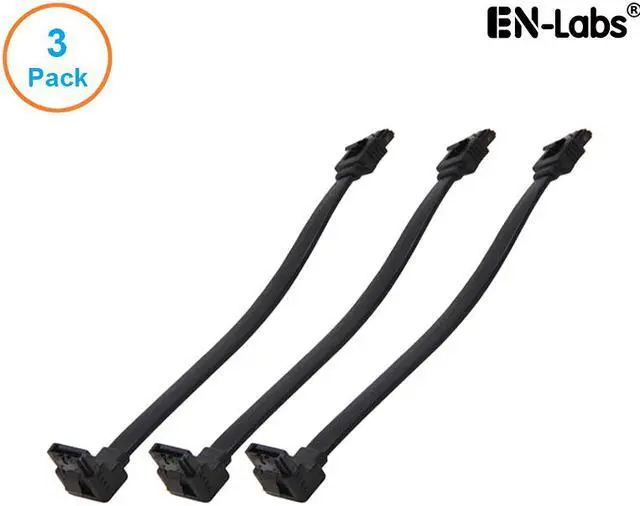 Main image of EnLabs 3PKSATAIII6BKA 3 Pack SATA 3.0 6Gbps Straight to 90 Degree Right-Angle HDD SDD Data Cable w/ Locking Latch - Black - 6 inch
