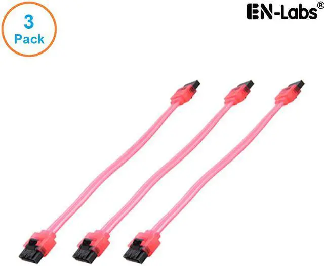 Main image of EnLabs 3PKSATAIII10RD 3 Pack SATA 3.0 6Gbps Straight HDD SDD Data Cable w/ Locking Latch - UV Red - 10 inch