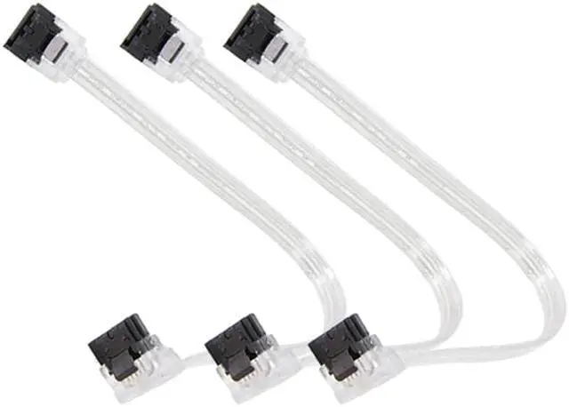 Alt view image 3 of 4 - EnLabs 3PKSATAIII10CLA 3 Pack SATA 3.0 6Gbps Straight to 90 Degree Right-Angle HDD SDD Data Cable w/ Locking Latch - Clear - 10 inch