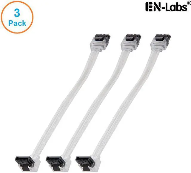 Main image of EnLabs 3PKSATAIII10CLA 3 Pack SATA 3.0 6Gbps Straight to 90 Degree Right-Angle HDD SDD Data Cable w/ Locking Latch - Clear - 10 inch