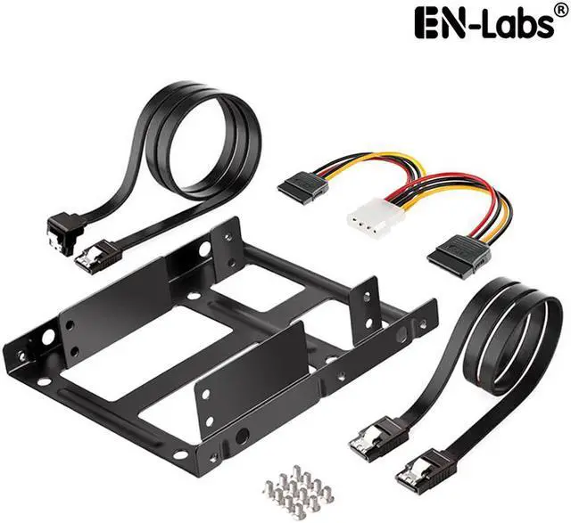 Main image of EnLabs 2X25TO35MAKIT Metal Dual 2.5" to 3.5" Hard Drive Bay Mounting Bracket w/ SATA Data Cable and Power Adatepr Cable- 2 X 2.5" to 3.5" HDD / SSD Mounting Bracket Kit - Black
