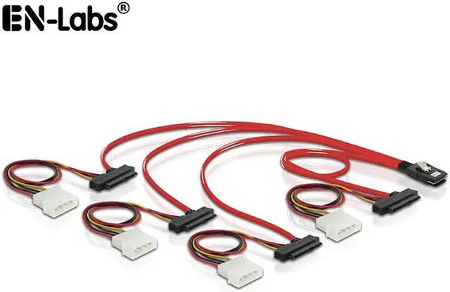 Main image of EnLabs SFF80874XSAS84821M Internal Mini SAS SFF-8087 to 4 x SAS 29pin SFF-8482 Cable w/ Molex 4pin Power ,Mini SAS Host/Controller to 4 SAS SFF-8482 Target/Backplane-3.3ft