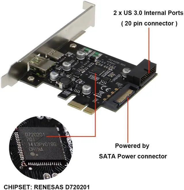 Alt view image 5 of 6 - EnLabs PCIEU3C20SC PCIe Express Card to USB 3.0 Type-C w/ 2.4A Quick Charging and 19Pin USB 3.0 Dual,Port Power by 15pin SATA