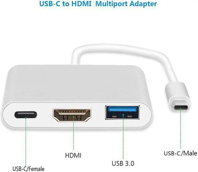 Alt view image 3 of 6 - USBC2HDUAPD USB Type-C to HDMI-compatible 4K2K+USB 3.0+USB-C PD 20V5A Charging Port Adapter Cable Converter (DP ALT Mode) for MacBook/Chromebook Pixel/Sumsang Galaxy S8/S9/Lenovo Yoga 900/DELL XPS13