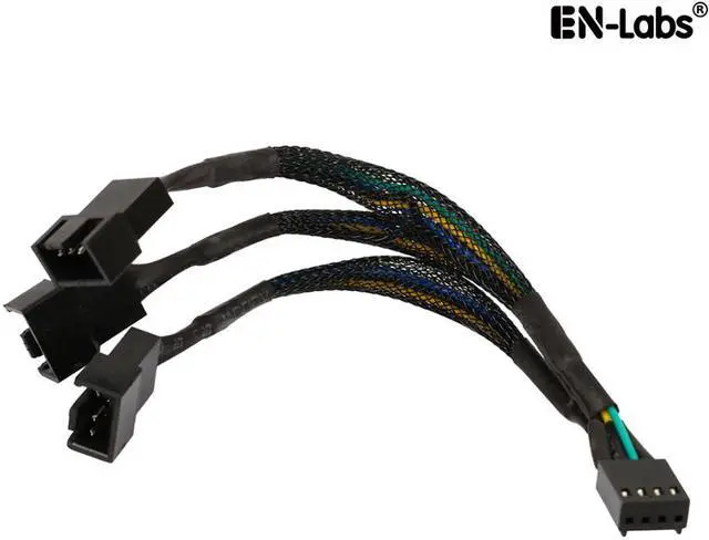 Main image of EnLabs 1X3PWM15CM  6 inch Black Sleeved 4pin PWM 3-Fan Power Y Splitter Cable,PMW 4pin 1 to 3 Converter Cable - 6"