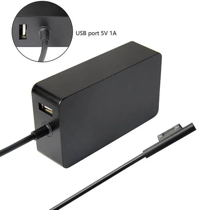 Alt view image 2 of 7 - Enlabs MSSURPW65W Surface Power Supply Adapter 65W 15V 4A for Microsoft Surface Book Surface Pro 3 Pro 4 Surface Laptop & Surface Pro (2017) with 5V 1A USB Port