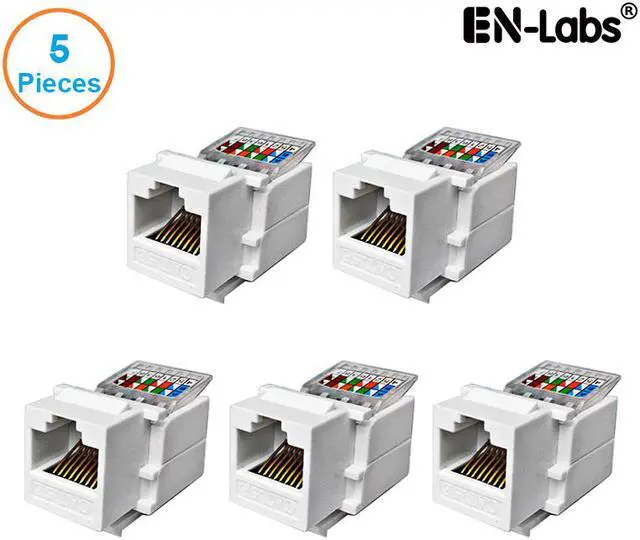Main image of EnLabs 5-PACK CAT5E UTP Tool Less Keystone Jack,  RJ45 Self-Locking Cat. 5e Keystone Module Adapter No Punch-Down Tool Required Couplers For Wall Plate