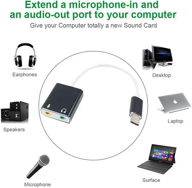 Alt view image 3 of 3 - EnLabs UC71SOUND 7.1 External Type C USB Sound Card for Macbook Pro Air, USB C to 3.5mm Audio Jack Headphone Mic Sound Adapter for PC, Laptop, Smartphone