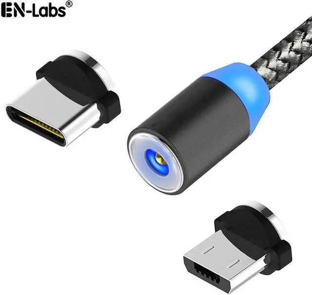 Main image of EnLabs MGUSBPWUAC1M Micro USB and USB Type-C 2 in 1 Nylon Braided Magnetic Android Devices  2.0A Fast Charging Cable Samsung Galaxy S4 S5 S6 S7 S8 S9 Plus Edge ,HTC, Motorola,LG etc. - Black,1 Meter