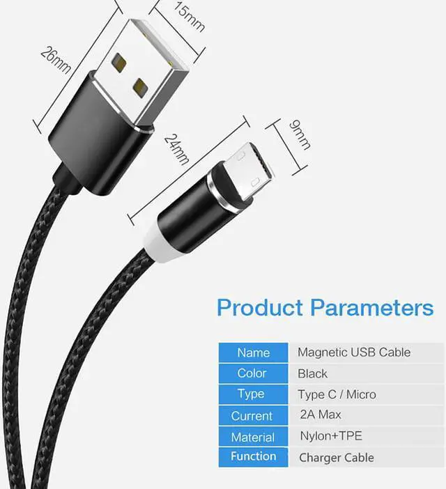 Alt view image 5 of 7 - EnLabs MGUSBPWUAC1M Micro USB and USB Type-C 2 in 1 Nylon Braided Magnetic Android Devices  2.0A Fast Charging Cable Samsung Galaxy S4 S5 S6 S7 S8 S9 Plus Edge ,HTC, Motorola,LG etc. - Black,1 Meter