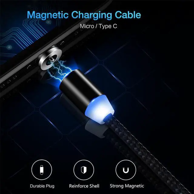 Alt view image 2 of 7 - EnLabs MGUSBPWUAC1M Micro USB and USB Type-C 2 in 1 Nylon Braided Magnetic Android Devices  2.0A Fast Charging Cable Samsung Galaxy S4 S5 S6 S7 S8 S9 Plus Edge ,HTC, Motorola,LG etc. - Black,1 Meter