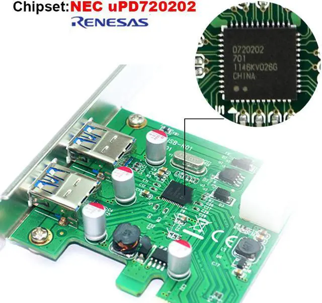 Alt view image 3 of 4 - USB PCIe Card, 2 Port USB 3.0 to PCI Express Card Expansion card, PCI-E to USB 3.0 2 Port Hub Controller Adapter w/ Molex 4pin power