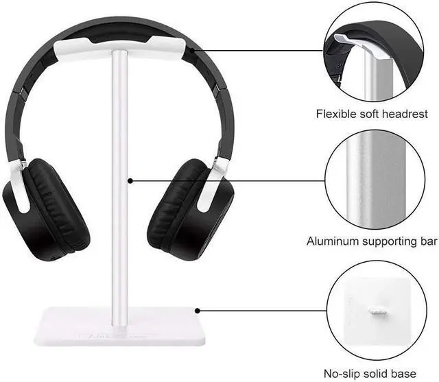 Alt view image 7 of 7 - EnLabs Headphone Stand/Holder,Universal Aluminum Gaming Earphone Mount,Headset Showing Display Stand Hanger for All Headphone Size –White