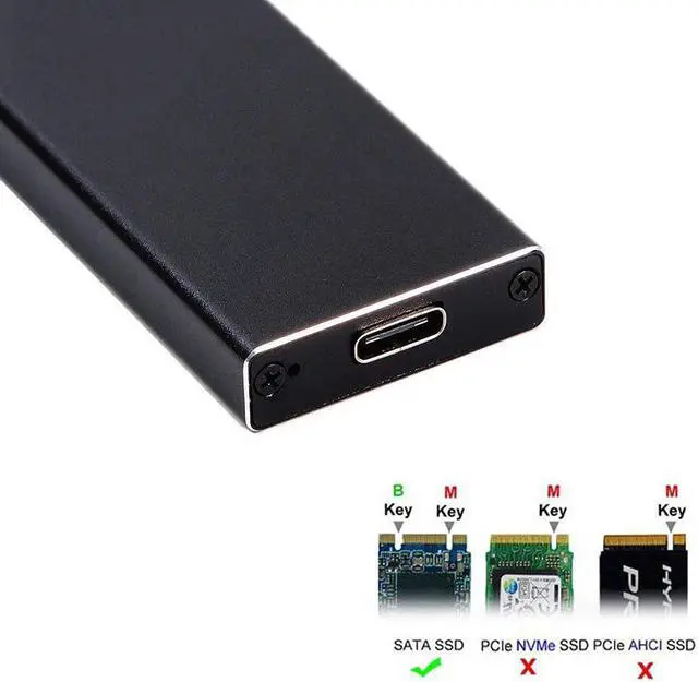Alt view image 4 of 7 - EnLabs USB 3.1 5Gbps Type-C  to M.2 NGFF (SATA) SSD Adapter Converter Enclosure for Socket 2 B/B+M Key NGFF - SATA-Bus 2280 2260 2242 2230 M.2 (NGFF) to USB-C - Black Aluminum Housing