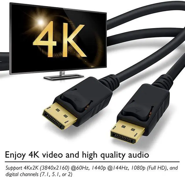 Alt view image 5 of 7 - EnLabs DP4KMM6FT Gold Plated DisplayPort to DisplayPort Male to Male Cable - DP 4K2K 60Hz Resolution Ready (DP to DP Cable) Black - 6 Feet