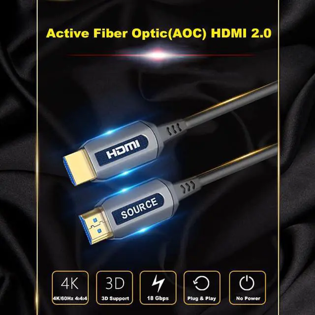 Alt view image 4 of 5 - Extra Long AOC HDMI Slim Fiber Optic Cable 40 Meter Premium High Speed Support 18Gbps 4K 60Hz HDR,ARC,Dolby Vision, 3D,HDCP2.2,subsampling 4:4:4/4:2:2/4:2:0 for PS4 & PC, TV Box, HDTV - 131.15ft