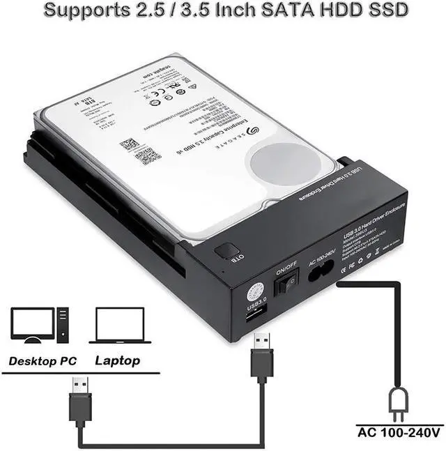 Alt view image 3 of 7 - EnLabs ENU335HDD USB 3.0 to 3.5inch or 2.5 inch SATA External Hard Disk Drive Enclosure w/ UASP, Tool-Free HDD SSD Docking Station for 2.5" 3.5" SATA I/II/ III HDD SSD Up to 8TB, Support OTB Function