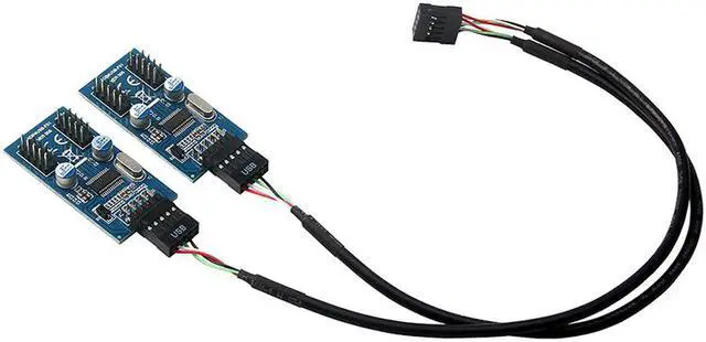 Alt view image 3 of 5 - Enlabs INU29P1X4 Motherboard USB 2.0 9pin Header 1 to 4 Extension Hub Splitter Adapter - Converter MB USB 2.0 Male to 2 Male - 30CM USB 9-pin Internal Cable