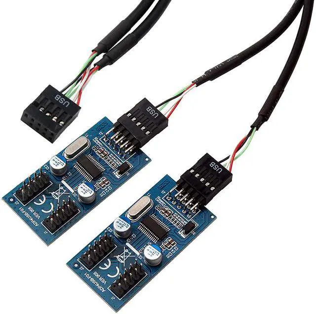 Alt view image 4 of 5 - Enlabs INU29P1X4 Motherboard USB 2.0 9pin Header 1 to 4 Extension Hub Splitter Adapter - Converter MB USB 2.0 Male to 2 Male - 30CM USB 9-pin Internal Cable