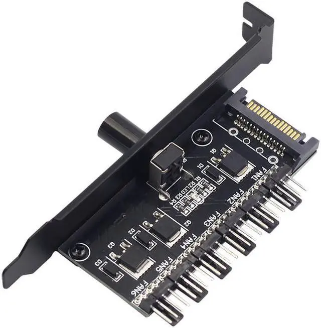 Alt view image 3 of 5 - Enlabs PCIFANCO6S 6 Channel 4-pin Fan speed Controller w/ OFF Switch - Fan RPM Speed Reduce Regulator w/ PCI Slot Cover - SATA 15pin to 6 Port 4Pin Case/CPU Fan Hub Splitter - 3pin fan Compatible