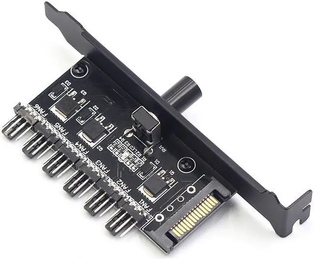 Alt view image 2 of 5 - Enlabs PCIFANCO6S 6 Channel 4-pin Fan speed Controller w/ OFF Switch - Fan RPM Speed Reduce Regulator w/ PCI Slot Cover - SATA 15pin to 6 Port 4Pin Case/CPU Fan Hub Splitter - 3pin fan Compatible