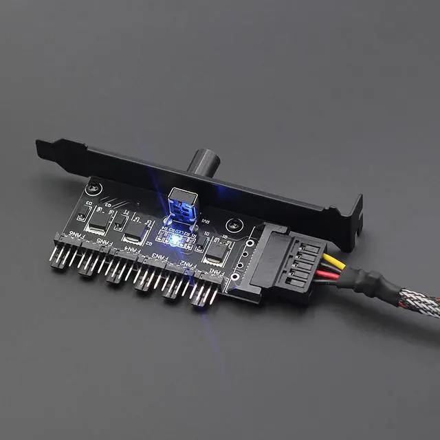 Alt view image 5 of 5 - Enlabs PCIFANCO6S 6 Channel 4-pin Fan speed Controller w/ OFF Switch - Fan RPM Speed Reduce Regulator w/ PCI Slot Cover - SATA 15pin to 6 Port 4Pin Case/CPU Fan Hub Splitter - 3pin fan Compatible