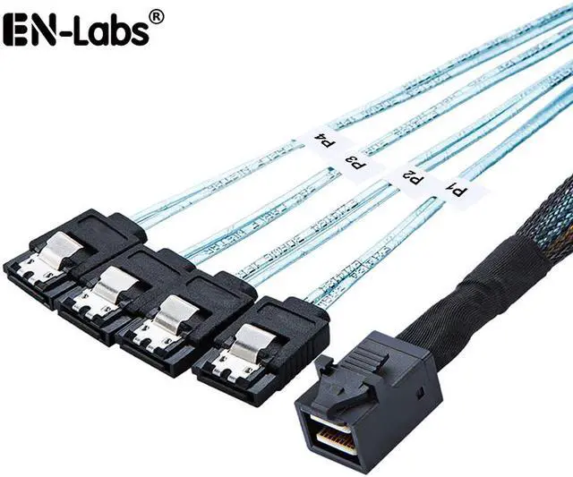 Main image of Enlabs SFF86434SATA25CM Internal 12G HD Mini SAS SFF-8643 to 4 x SATA Cable Hard Drive Cable,HD Mini SAS Host/Controller to 4 SATA Target/Backplane-10 Inches