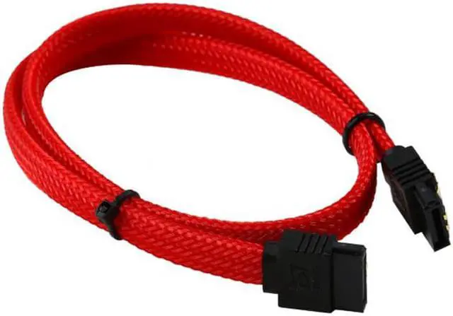 Alt view image 3 of 4 - Enlabs PRSATA50CM2PKRD Lot of 2 Sleeved SATA III 6Gbps Data Cable w/ Locking Latch - 1x Straight and 1x 90 Degree Angle Cable - 1.64ft - Red(2pcs/Pack)