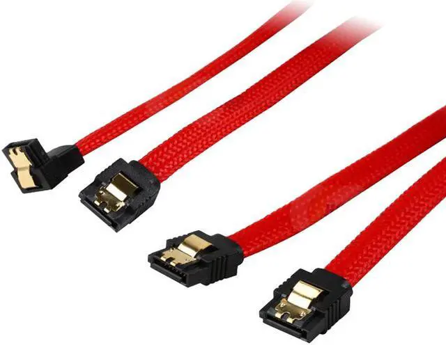 Alt view image 2 of 4 - Enlabs PRSATA50CM2PKRD Lot of 2 Sleeved SATA III 6Gbps Data Cable w/ Locking Latch - 1x Straight and 1x 90 Degree Angle Cable - 1.64ft - Red(2pcs/Pack)