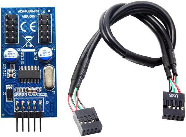 Alt view image 2 of 6 - Enlabs INU29P1X2 Motherboard USB 2.0 9pin Header 1 to 2 Extension Hub Splitter Adapter - Converter MB USB 2.0 Male to 2 Male - 30CM USB 9-pin Internal Cable