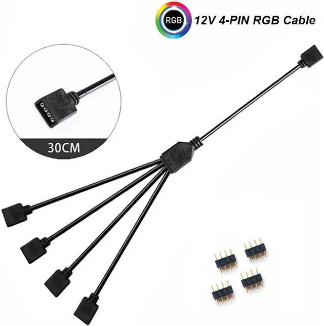 Alt view image 3 of 6 - Enlabs 12V 4-Pin RGB 4-Way Female to x Female RBW LED Strip Splitter Cable,4 Port AURA RGB Lighting Hub w/ Gender Changer Adapter - 1 Foot