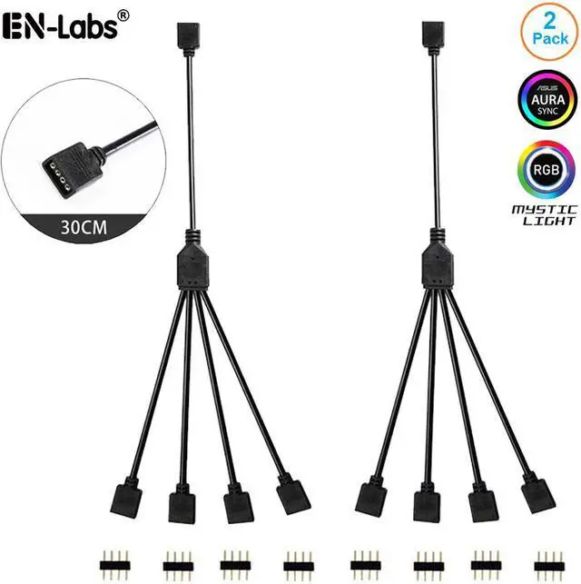 Main image of Enlabs 12V 4-Pin RGB 4-Way Female to x Female RBW LED Strip Splitter Cable,4 Port AURA RGB Lighting Hub w/ Gender Changer Adapter - 1 Foot