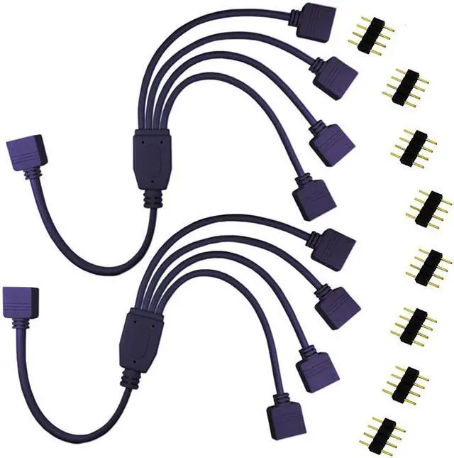 Alt view image 2 of 6 - Enlabs 12V 4-Pin RGB 4-Way Female to x Female RBW LED Strip Splitter Cable,4 Port AURA RGB Lighting Hub w/ Gender Changer Adapter - 1 Foot