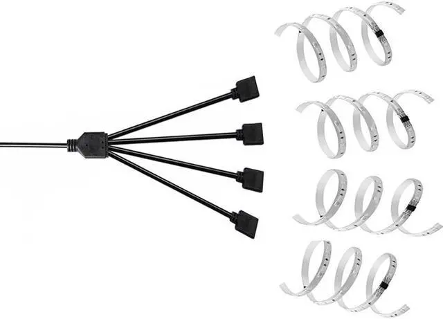 Alt view image 4 of 6 - Enlabs 12V 4-Pin RGB 4-Way Female to x Female RBW LED Strip Splitter Cable,4 Port AURA RGB Lighting Hub w/ Gender Changer Adapter - 1 Foot