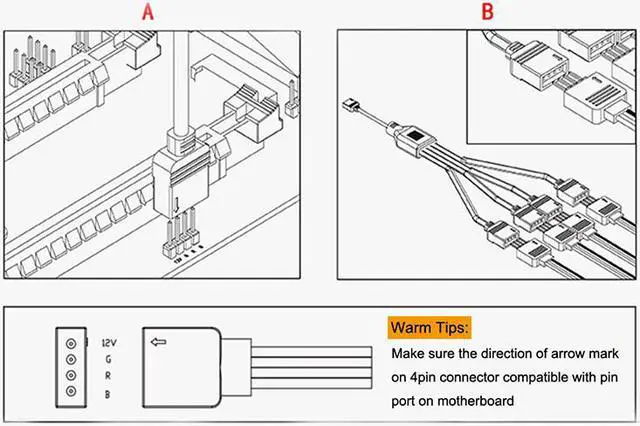 Alt view image 6 of 6 - Enlabs 12V 4-Pin RGB 4-Way Female to x Female RBW LED Strip Splitter Cable,4 Port AURA RGB Lighting Hub w/ Gender Changer Adapter - 1 Foot