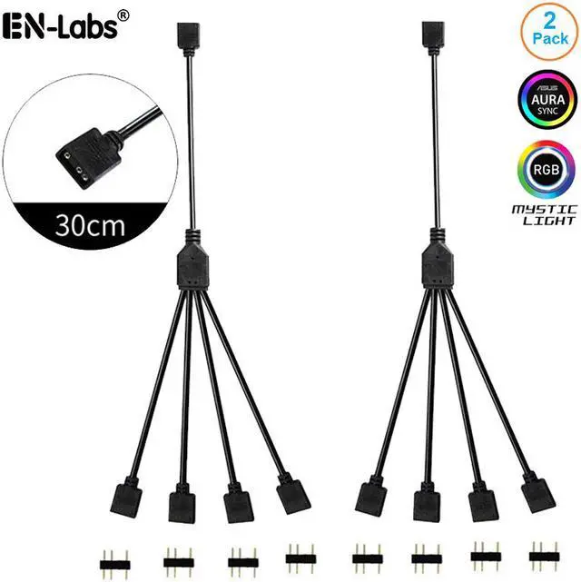 Main image of Enlabs 2 Pack 5V 3-Pin RGB 4-Way Female to x Female RBW LED Strip Splitter Cable,4 Port AURA RGB Lighting Hub w/ Gender Changer Adapter - 1 Foot