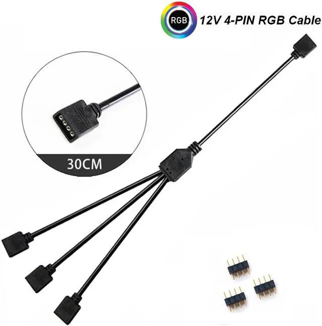 Alt view image 3 of 5 - Enlabs 12V 4-Pin RGB 3-Way Female to x Female RBW LED Strip Splitter Cable,3 Port AURA RGB Lighting Hub w/ Gender Changer Adapter - 1 Foot