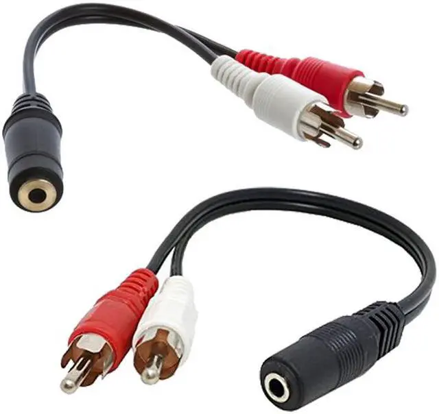 Alt view image 2 of 5 - EnLabs 8-Inch 3.5mm Female to 2 x RCA Male - Left/Right Dual 2 RCA Plug to 3.5mm Stereo Jack AUX Y Stereo Splitter Cable, Black - 2 Pack