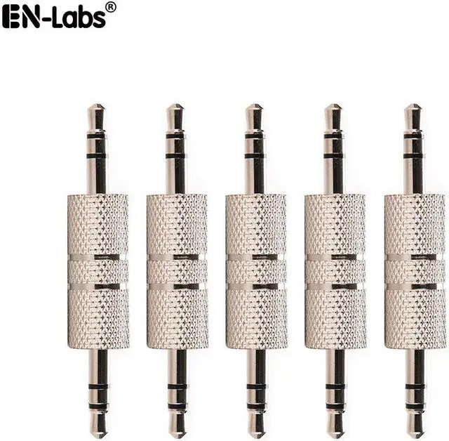 Main image of 3.5mm 1/8 Stereo to 3.5mm Audio Plug Connector - Silver Metal 3.5mm 3 Positon Male to Male Stereo Adapter for Bluetooth transmitter/receiver/speaker - 5 Pack