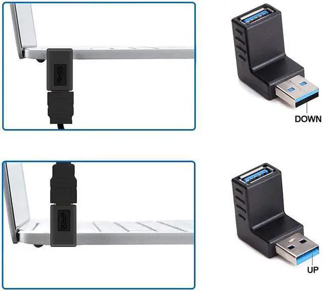 Alt view image 4 of 5 - USB 3  Male to Female Gender Changer Adapter Connector Kit,USB 3.0 Header 180 / 90 Degree (Right,Left,Up,Down) Notebook Laptop Port Jack Protector Saver - 5 Pack