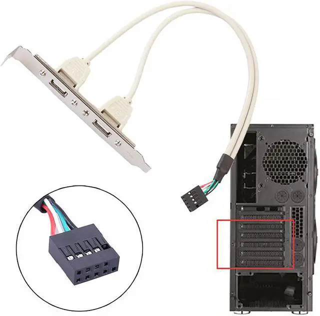 Alt view image 5 of 5 - EnLabs 2 Port USB 2.0 Bracket Cable,Motherboard USB 2.0 9pin to 2 x Female Adapter Splitter Cable w/ Full-Profile PCI Slot Cover - (1ft/30CM, Gray)